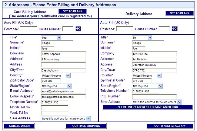 How to enter BFPO addresses in the shopping basket How to enter BFPO addresses in the shopping basket