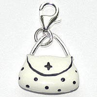 Sterling Silver Clip-on Charm - Black Polka Dot Handbag