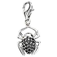 Sterling Silver Clip-on Charm - Spider with Black CZ