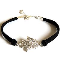 Silver Hamsa Bracelet on Black Cord