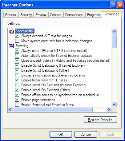 Internet Browser Settings