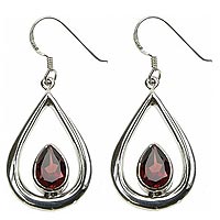 Sterling Silver Garnet Pear Drop Earrings