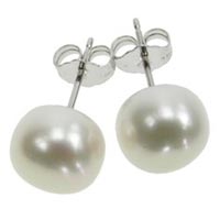 Sterling Silver White Freshwater Pearl Stud Earrings