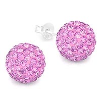 Sterling Silver Pink Crystal Shamballa Stud Earrings