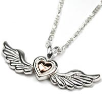 Sterling Silver Angel Wings & Heart Necklace