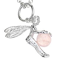 Sterling Silver Rose Quartz Tinkerbell Fairy Necklace