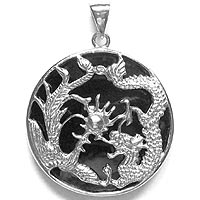 Sterling Silver Black Onyx Dragon Pendant