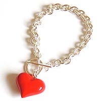 Sterling Silver Red Heart Bracelet