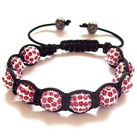 Fuchsia Pink & White Crystal 10-Ball Shamballa Bracelet
