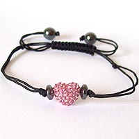 Pink Crystal Heart Shamballa Bracelet