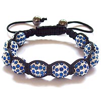 Sapphire Blue & White Crystal 10-Ball Shamballa Bracelet