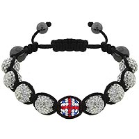 Union Jack White Crystal & Hematite Shamballa Bracelet