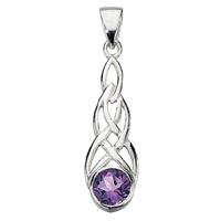 Sterling Silver Amethyst CZ Celtic Knot Pendant