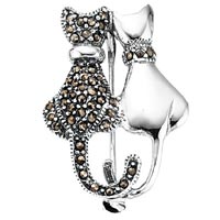 Sterling Silver Marcasite 'Feline Friends' Cats Brooch