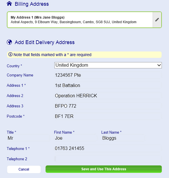 How to enter BFPO addresses in the shopping basket How to enter BFPO addresses in the shopping basket