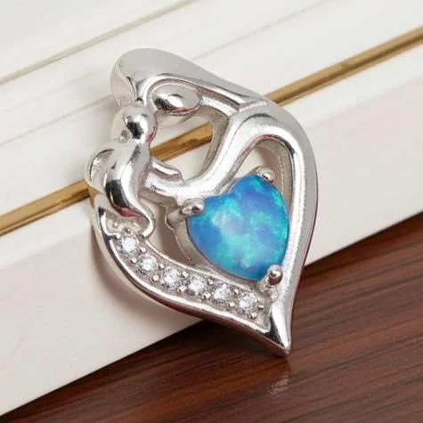 Sterling Silver Blue Opal Mother and Child Pendant