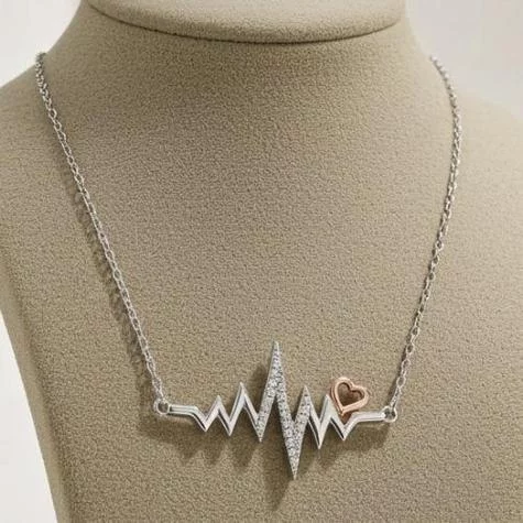 Sterling Silver and Rose Gold Heartbeat Necklace