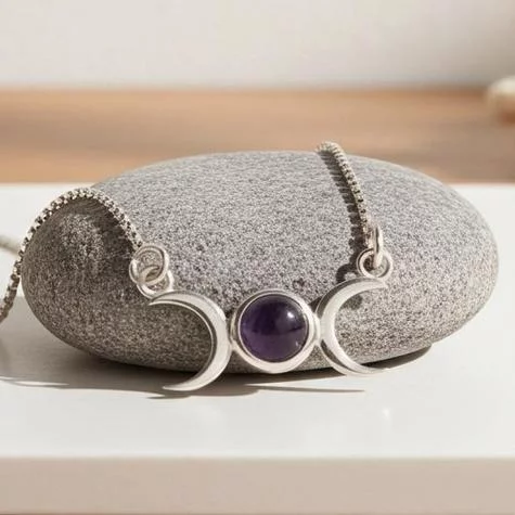 Sterling Silver Amethyst Triple Moon Necklace