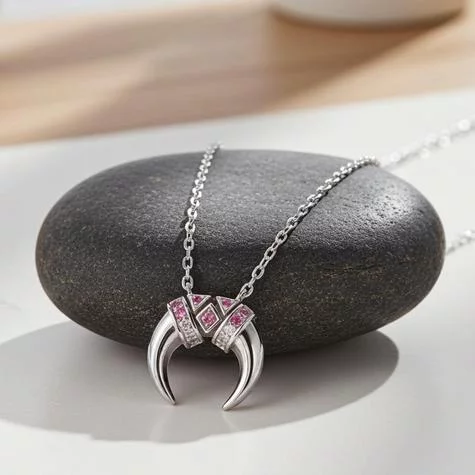 Sterling Silver Crescent Horn Necklace