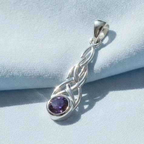 Sterling Silver Amethyst CZ Celtic Knot Pendant