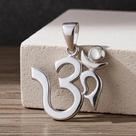Sterling Silver Rainbow Moonstone Aum Pendant