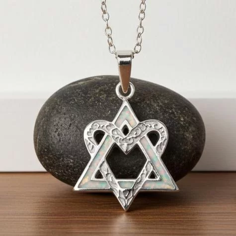 Sterling Silver White Opal Star of David Pendant